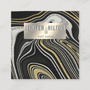 Tarjeta De Visita Cuadrada Salón de uñas de oro de gaguate geodésico de moda