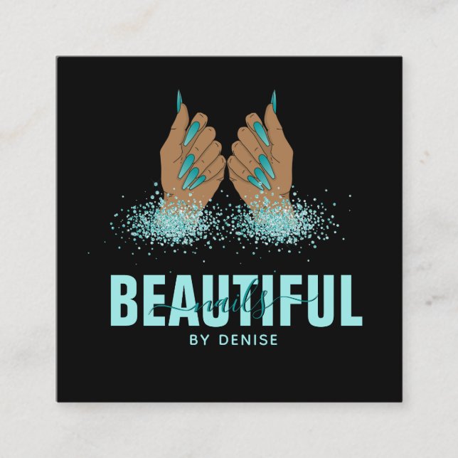 Tarjeta De Visita Cuadrada salón de uñas mujer mano holografía técnica de uña (Anverso)