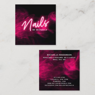 Tarjeta De Visita Cuadrada Salón de uñas Pink Neon & Smoke / Técnico