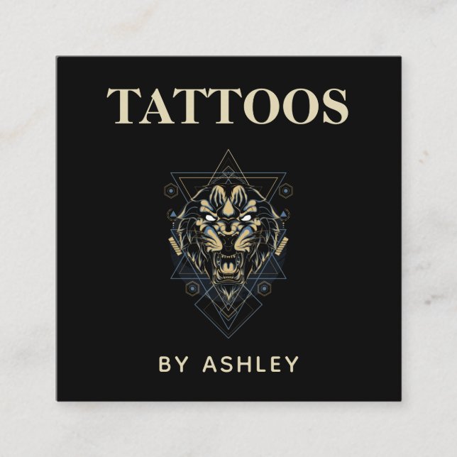 Tarjeta De Visita Cuadrada Salon del artista del tatuaje Tigre animal salvaje (Anverso)