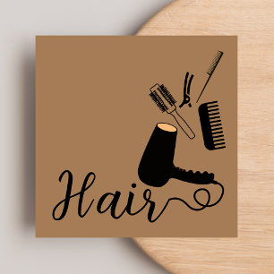 Tarjeta De Visita Cuadrada Salón exclusivo de belleza marrón y negro
