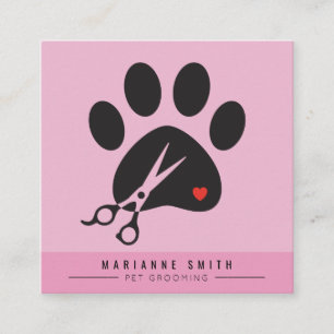 Tarjeta De Visita Cuadrada Salon Grooming Mascota de Paws