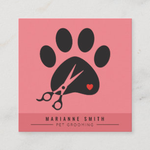 Tarjeta De Visita Cuadrada Salon Grooming Mascota de Paws