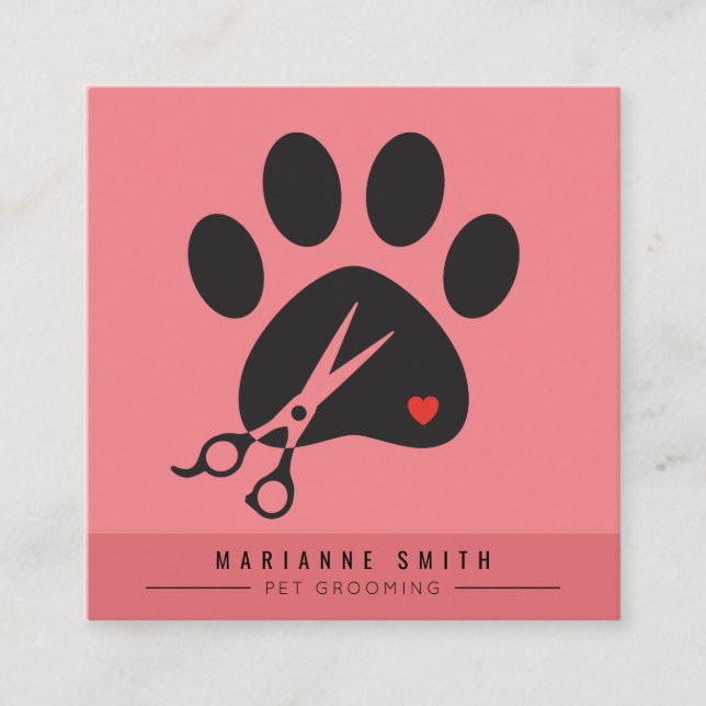 Tarjeta De Visita Cuadrada Salon Grooming Mascota de Paws (Anverso)