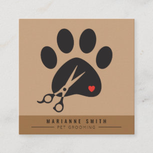 Tarjeta De Visita Cuadrada Salon Grooming Mascota de Paws