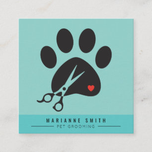 Tarjeta De Visita Cuadrada Salon Grooming Mascota de Paws