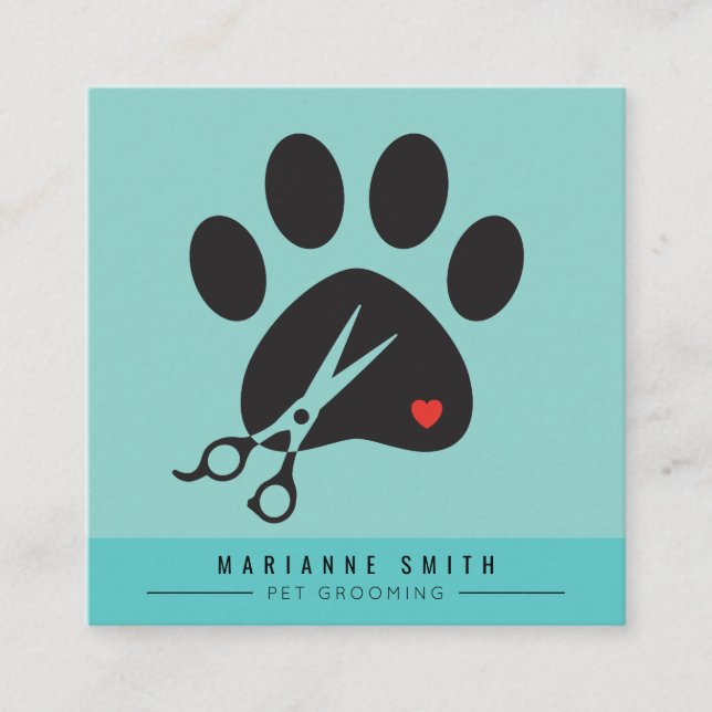 Tarjeta De Visita Cuadrada Salon Grooming Mascota de Paws (Anverso)