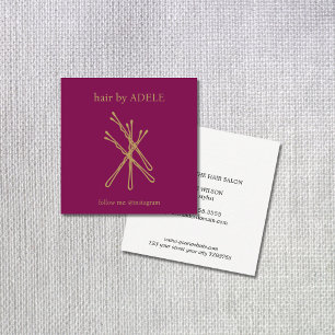 Tarjeta De Visita Cuadrada Salón minimalista elegante Wine Red Golden Hair Pi