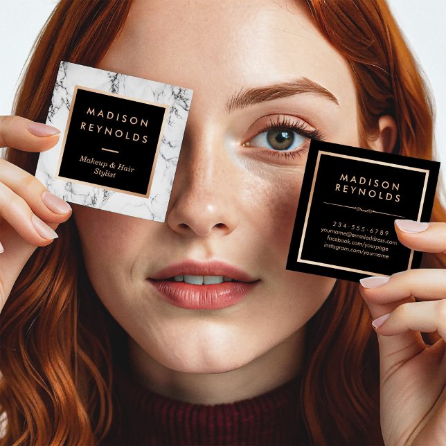 Tarjeta De Visita Cuadrada Salón moderno de belleza de mármol blanco (Subido por el creador)