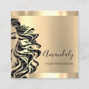 Tarjeta De Visita Cuadrada Salón Profesional Makeup Lash Gold Square