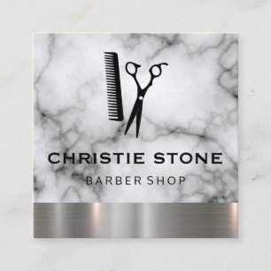 Tarjeta De Visita Cuadrada Salon Shears Marble Metalizado Trim