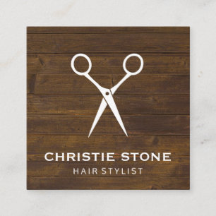 Tarjeta De Visita Cuadrada Salon Shears Rustic Wood