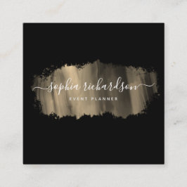 Tarjeta De Visita Cuadrada Salto de pincel de moda | Faux Gold sobre el negro