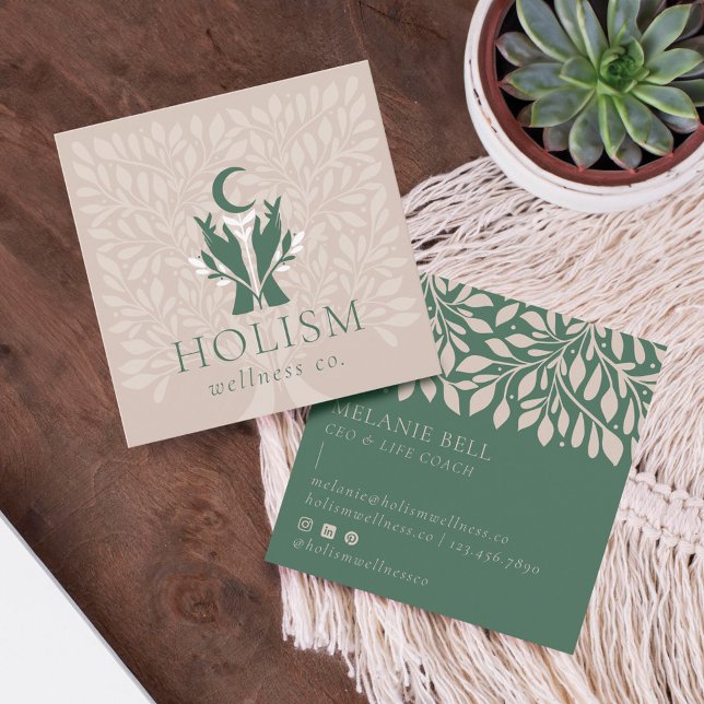 Tarjeta De Visita Cuadrada Salud holística y bienestar Manos curativas Celest (Holistic Health & Wellness Healing Hands Celestial Square Business Card)