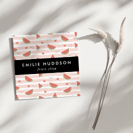 Tarjeta De Visita Cuadrada sandías rojas, corazones, rayas, tu nombre