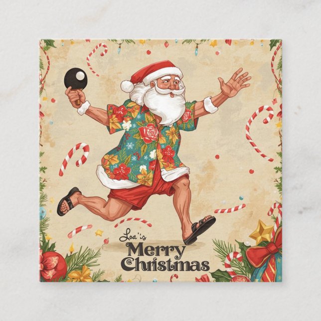 Tarjeta De Visita Cuadrada Santa Claus playing ping pong in a Hawaiian shirt (Anverso)