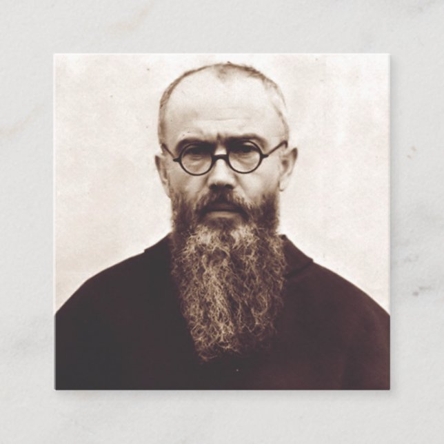 Tarjeta De Visita Cuadrada Santo Maximiliano Kolbe sacerdote católico polaco (Anverso)
