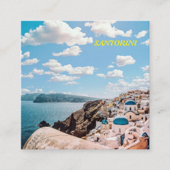 Tarjeta De Visita Cuadrada Santorini, Grecia Beach House (Anverso)