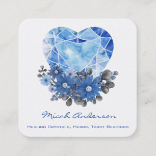 Tarjeta de visita cuadrada Sapphire Heart Flowers