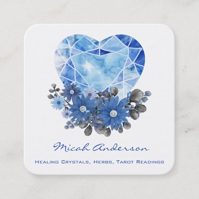 Tarjeta de visita cuadrada Sapphire Heart Flowers (Anverso)