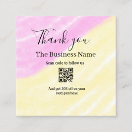 Tarjeta De Visita Cuadrada Scan QR to follow us thank you discount code pink