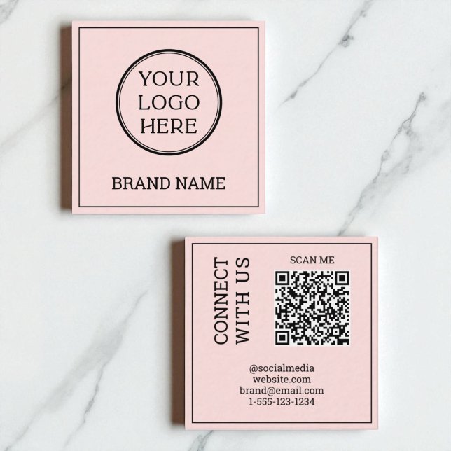 Tarjeta De Visita Cuadrada Scannable QR Code Modern Blush Pink Black Digital  (Scannable QR Code Modern Blush Pink Black Digital Square Business Card)