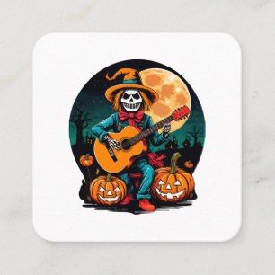 Tarjeta De Visita Cuadrada scarecrow toca la guitarra y celebra halloween