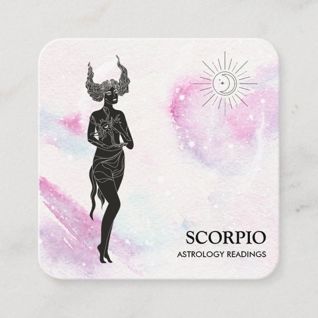 Tarjeta De Visita Cuadrada *~* SCORPIO Zodiac Astrología Lecturas Violeta Azu (Anverso)