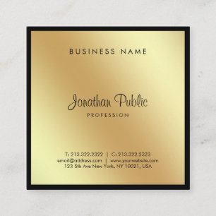 Tarjeta De Visita Cuadrada Script Glam Black Gold Fashiable Professional