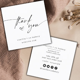 Tarjeta De Visita Cuadrada Script minimalista Gracias Cupón de clientes de co