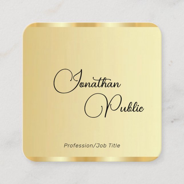 Tarjeta De Visita Cuadrada Script Name Faux Gold Template Profesional Moderno (Anverso)