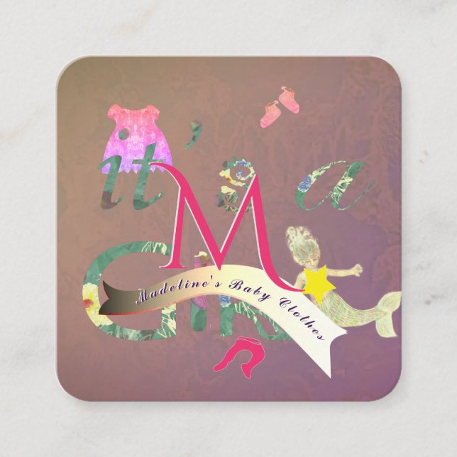 Tarjeta De Visita Cuadrada Seamstress Baby Clothes Business Maroon (Anverso)