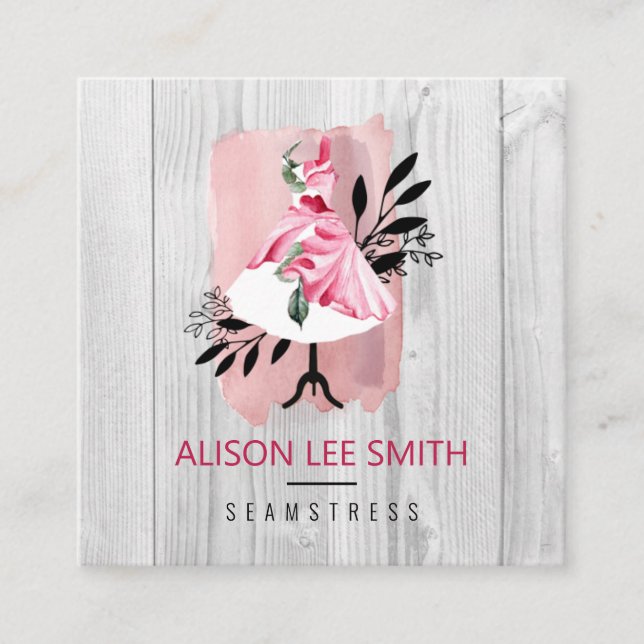Tarjeta De Visita Cuadrada Seamstress Hand cown Dressmaker Square Business Ca (Anverso)