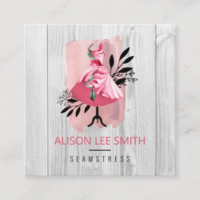 Tarjeta De Visita Cuadrada Seamstress Hand cown Dressmaker Square Business Ca (Anverso)