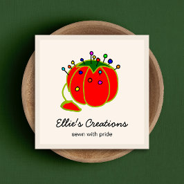 Tarjeta De Visita Cuadrada Seamstress Red Pin Cushion Seamstress