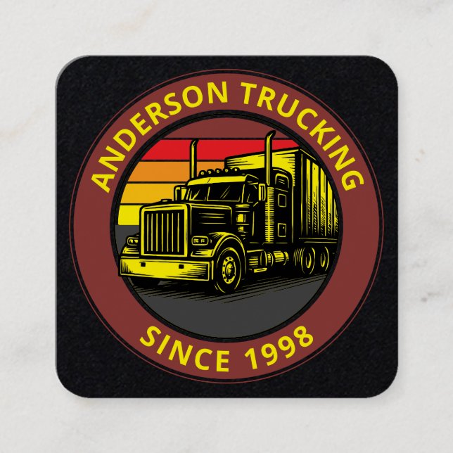 Tarjeta De Visita Cuadrada Semi Truck Trucking Retro Sunset Template (Anverso)