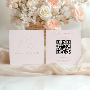 Tarjeta De Visita Cuadrada Sencillo Chic Elegante Rosa Claro Dos Monograma