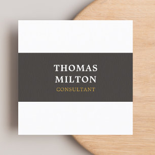Tarjeta De Visita Cuadrada Sencillo Consultor Elegante de Textura Gris Blanco