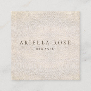 Tarjeta De Visita Cuadrada Sencillo Elegante Champagne Beige Lino Profesional