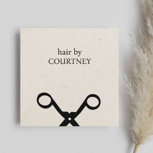 Tarjeta De Visita Cuadrada Sencillo elegante Faux Kraft Black Scissors Hairsa