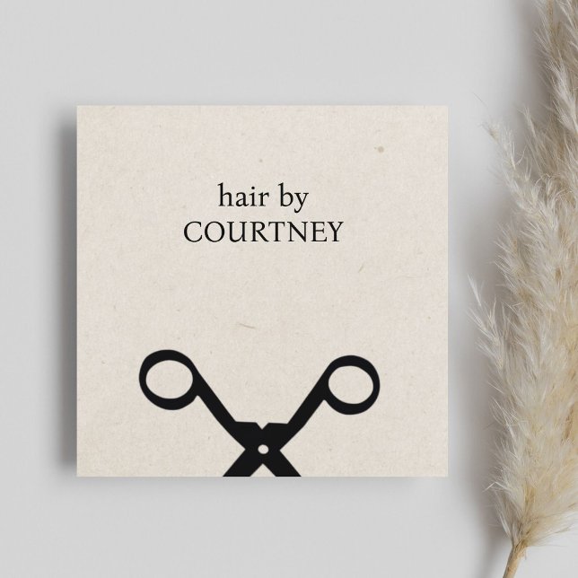Tarjeta De Visita Cuadrada Sencillo elegante Faux Kraft Black Scissors Hairsa (Subido por el creador)
