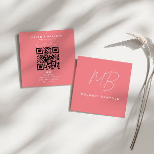 Tarjeta De Visita Cuadrada Sencillo Elegante Monograma Rosa Dos Chic