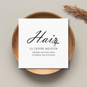 Tarjeta De Visita Cuadrada Sencillo Estilista de Pelo Elegante en Blanco y Ne