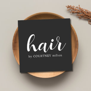 Tarjeta De Visita Cuadrada Sencillo Estilista de Pelo Elegante Negro Blanco