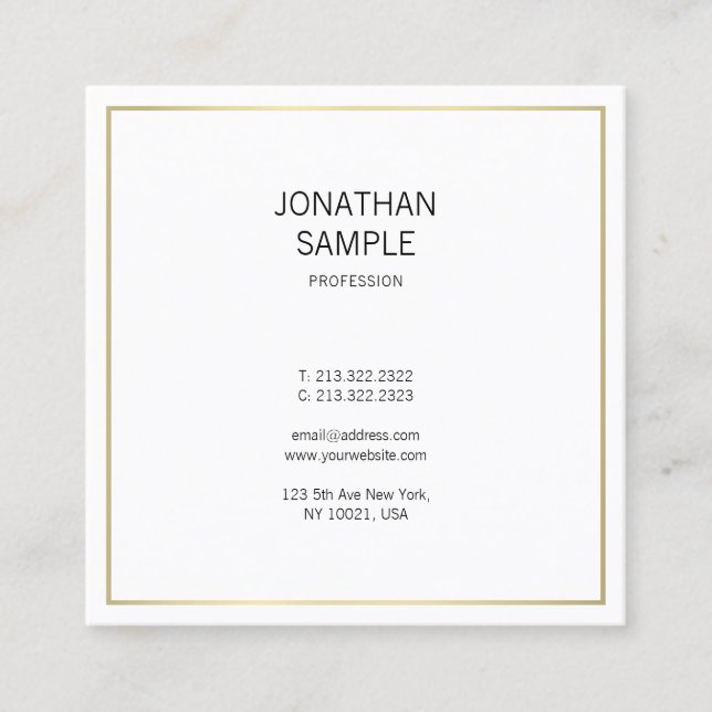 Tarjeta De Visita Cuadrada Sencillo estilo oro moderno profesional elegante (Anverso)