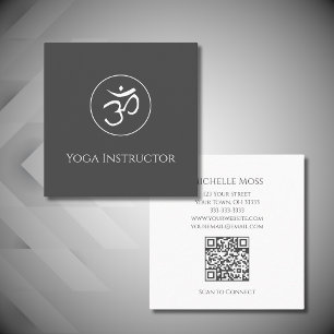 Tarjeta De Visita Cuadrada Sencillo Gris Yoga Om Símbolo Wellness