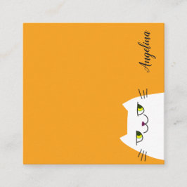 Tarjeta De Visita Cuadrada Sencillo Personalizado Gato Blanco Funny Amarillo