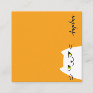 Tarjeta De Visita Cuadrada Sencillo Personalizado Gato Blanco Funny Amarillo