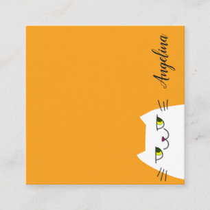 Tarjeta De Visita Cuadrada Sencillo Personalizado Gato Blanco Funny Amarillo