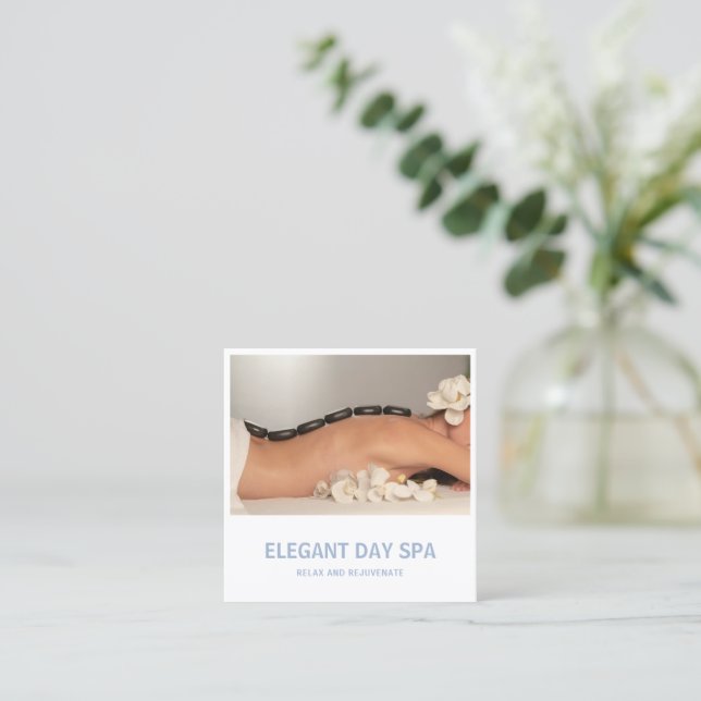 Tarjeta De Visita Cuadrada Sencillo spa elegante azul claro moderno (Anverso de pie)